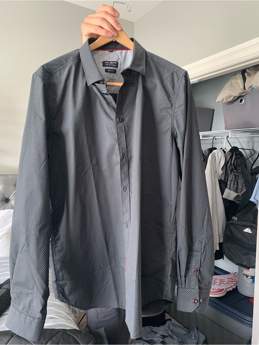 Point Zero Men's Dark Gray Microdot Dress Shirt